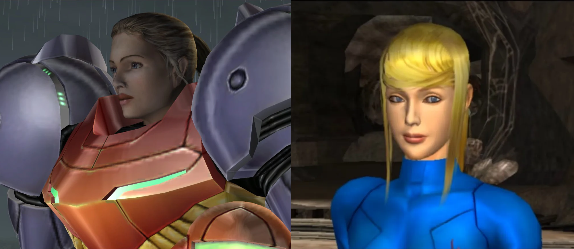 Comparison between Samus' unmasked designs in Metroid Prime 1 and Metroid Prime 2