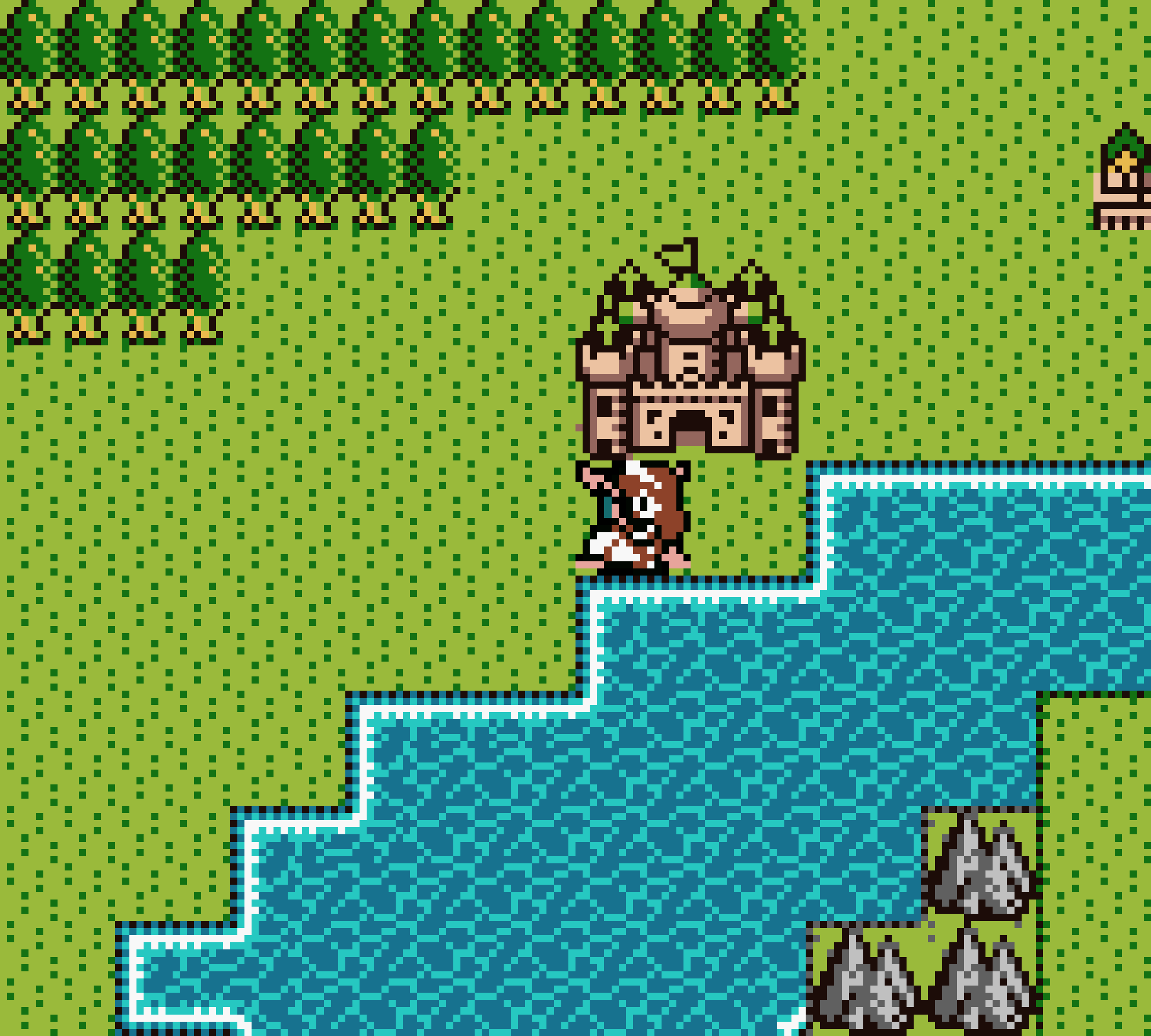Screenshot of Dragon Quest I (GBC): The player character is carrying a princess outside the starting castle